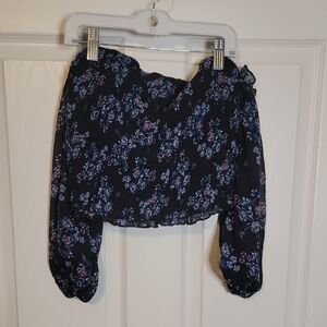 Wild Fable S Dark Blue Floral Crop Top
